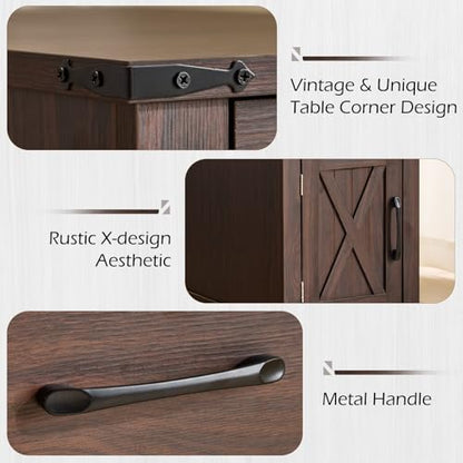 EROMMY Farmhouse End Table with Charging Station, Narrow Side Table for Living Room, Nightstand with Drawer and Storage Cabinet, Adjustable Shelf, Choco - color: Choco