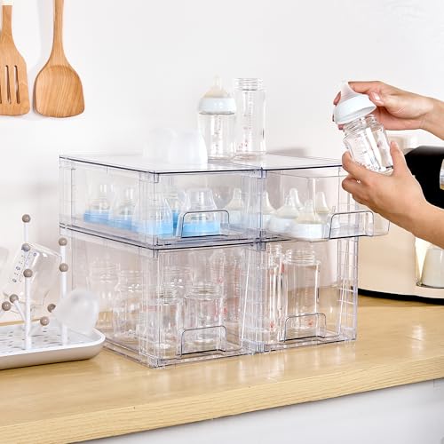Vtopmart 6 Pack Clear Stackable Storage Drawers,Easy to Assemble Bathroom Organizers and Storage with handles,Plastic Drawers for Kitchen Pantry,Cabinet,Under Sink Organization - style: 3 Medium+3 Small