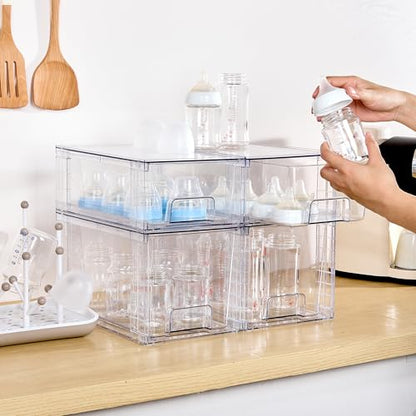 Vtopmart 6 Pack Clear Stackable Storage Drawers,Easy to Assemble Bathroom Organizers and Storage with handles,Plastic Drawers for Kitchen Pantry,Cabinet,Under Sink Organization - style: 3 Medium+3 Small