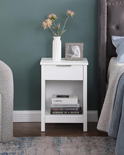 Nightstand with Drawer,3-Tier End Side Table with Storage Drawer and Shelf,Modern Bedside Night Stand for Bedroom, Living Room-Retro White - color: White, style: 1 Drawers