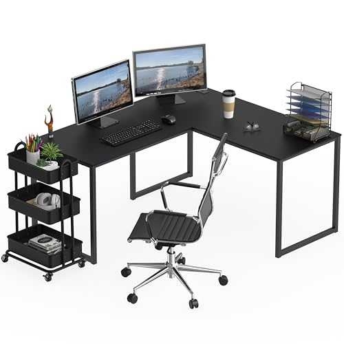SHW Mission 55 x 60 Inches L-Shape Home Office Computer Desk, Black - color: Black, size: 55-Inch L-Shaped