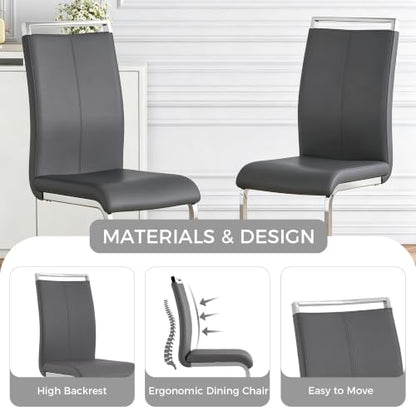 Baysitone Modern Dining Chairs Set of 2, Side & Kitchen Chairs with Faux Leather Padded Seat High Back, for Dining, Kitchen, Living Room - Grey - color: Grey, size: Set of 2