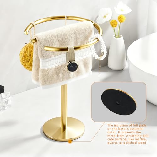 Stainless Steel Brushed Gold Hand Towel Stand, 13 Inch | Freestanding Countertop, For Bathroom Vanity Kitchen, Holds 2 Towels, Rust-Resistant, Easy Install - color: Brushed Gold