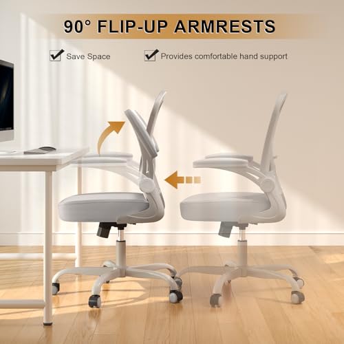 Office Chair, Ergonomic Desk Chairs 330LBS Capacity High Back Mesh Computer Chair with Flip-up Armrests, Comfy Work Chair with Adjustable Lumbar Support - color: Gray-gray