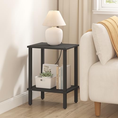 TUTOTAK End Table, Set of 2, Side Table, Nightstand, 2-Tier Storage Shelf, Sofa Table for Small Space, Living Room, Bed Room TB01BK035 - color: Black