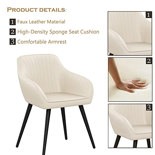 annjoe Faux Leather Accent Chair Arm Chairs Living Room Chairs Leisures Chair Upholstered Chair with Metal Legs Set of 2 for Home Kitchen Office Bistro Cafe - color: Beige