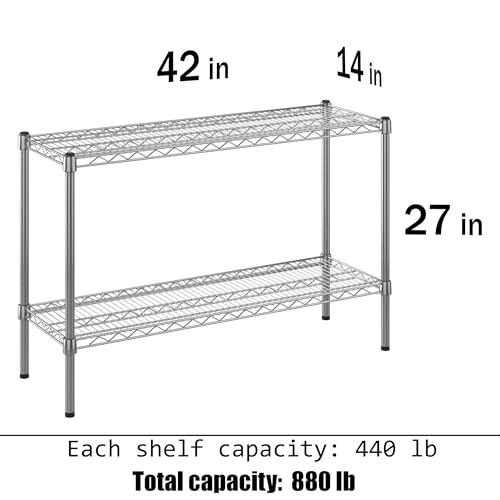 14" Deep x 42" Wide x 27" Height Wire Shelving Kit | 2-Tier | NSF Commercial Storage Rack Unit - size: 14" Deep x 42" Wide
