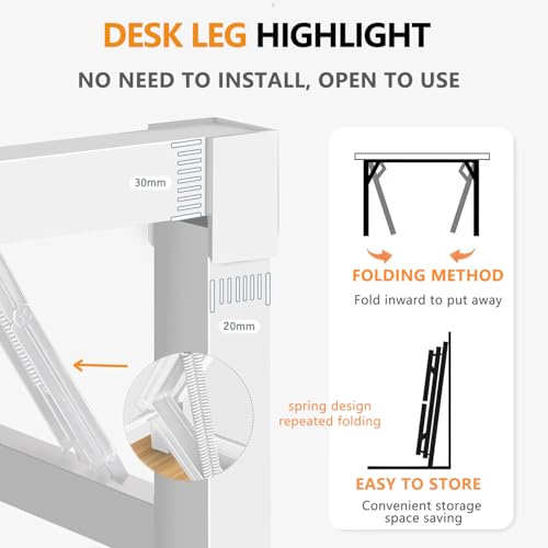 39.4 Inch Folding Table，Square Folding Desks for Small Space,Small Foldable Desk No Assembly,Teak. - color: Frame：white/Board：teak, size: 39.4" x 19.7"