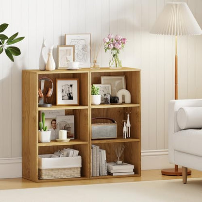 Giantex 3 Tier Bookcases Set of 2, Modern Book Shelves Cube Storage Organizer, Open Storage Cabinet Multi-Functional Home Office Bedroom Furniture Display Bookcases, Natural - color: Natural