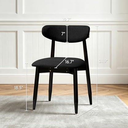 CHUN YI Dining Chairs Set of 4, Upholstered Solid Wood Dining Room Chairs, Mid Century Modern Fabric Kitchen Chairs with Ergonomic Curved Back, Black (Only Chairs) - color: Black, size: Set of 4