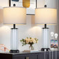 Black Glass Table Lamps Set of 2, 26" Living Room Lamp with Built-in Frosted Glass Night Light, Modern Bedroom Lamp with USB C+A Ports & AC Outlet, Bedside Lamps for Nightstand (4 Bulbs Included) - color: Black
