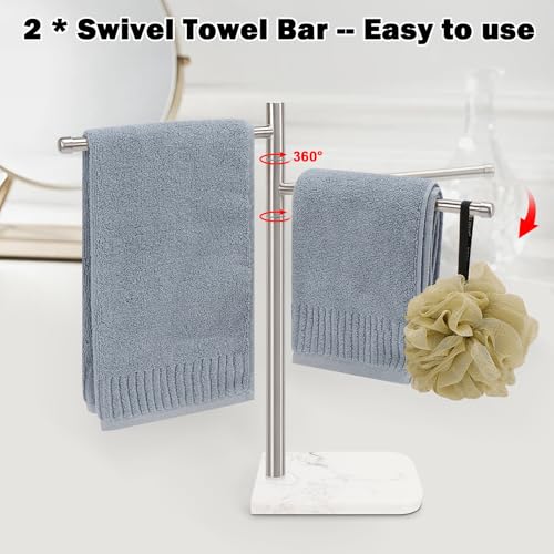 Standing Hand Towel Holder, Hand Towel Stand with Marble Base, 304 Stainless Steel Towel Rack with 2 Swivel Arm, Countertop Stand Towel Ring Towel Bar for Bathroom (Brushed Nickel) - color: Brushed Nickel