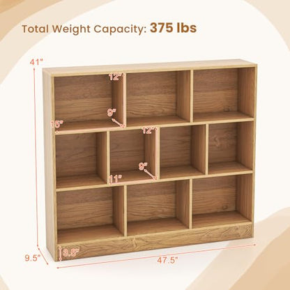 10 Cubes Book Shelf, 3 Shelf Bookcase Cabinet with 10 Compartments, Strong Base and Closed Back, Open Shelf Storage Organizer Bookshelf for Living Room, Bedroom, Office & Hallway (Natural) - color: Natural