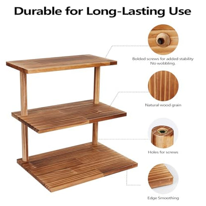 Countertop Coffee Station Organizer, 3 Tier Wooden Shelf for Coffee Bar Accessories, Condiment Storage Caddy for Kitchen, Display Rack for Cupcake Tea Cups Kitchen Office.