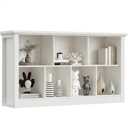 Unikito 7 Cube Storage Book Shelf - 47" Wide Wood Cube Storage Organizer, Wooden 2 Tiers Floor Standing Low Bookcase for Living Room, Bedroom, Home Office, Kids Room, Rustic White