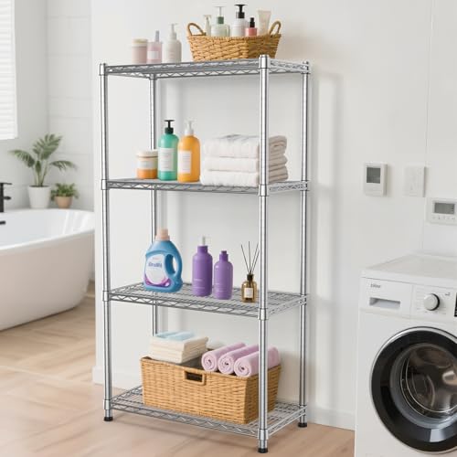 Heavy Duty Metal Wire Shelving Unit Industrial 4-Tier Garage Shelving Adjustable Storage Shelves Warehouse Storage Rack 2200LBS Standing Shelf for Pantry Laundry Kitchen Closet Utility14"Dx30"Wx59"H - size: 4-Tier-Silver[14"D x 29.9"W x 59"H]