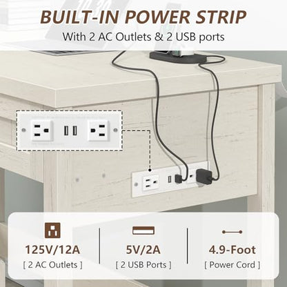 YOMILUVE Farmhouse Computer Desk with 2 Drawers, 39 Inch Small Office Computer Desk with Power Outlets, Compact Writing Study Vanity Desk for Small Spaces, White - color: White