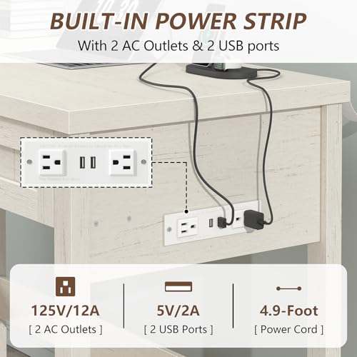 YOMILUVE Farmhouse Computer Desk with 2 Drawers, 39 Inch Small Office Computer Desk with Power Outlets, Compact Writing Study Vanity Desk for Small Spaces, White - color: White