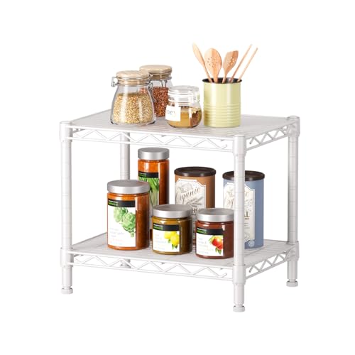 SINGAYE Small Shelves Kitchen Storage Shelf Wire Shelving Metal Adjustable | 2 Tier Shelf Organizers Storage Shelving Unit for Office Pantry Laundry Bathroom Closet Home 11.6" D X 17.6" W X 12" H White - color: White, size: 2 Tier 11.6"Dx17.6"Wx12"H