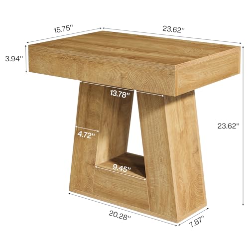 Tribesigns 24" Modern Side Table, 2-Tier Narrow Wooden End Table with Trapezoid Base, Farmhouse Small Nightstand for Living Room, Bedroom, Natural Wood Color - color: Natural Wood Color