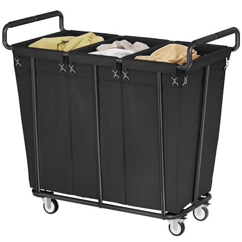 Gewudraw 3 Section Heavy Duty Laundry Sorter Cart with Wheels, 360L, Black | Rolling Laundry Hamper Sorter Cart, Extra Large Laundry Clothes Hamper, Laundry Basket Organizer for Bathroom, Bedroom, Hotel - color: Black, size: 3-Section-360L