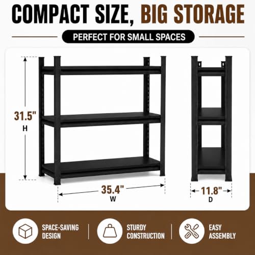 3 Tier Metal Bookshelf, Adjustable Tall Bookcase, Heavy Duty 1800 LBS Modern Deep Book Shelf, Bolt-Free Storage Shelves for Living Room, Home Office, Garage, 35.4" Wx 11.8" Dx 31.5" H - size: 3Tier-35.4"Wx 11.8"Dx 31.5"H