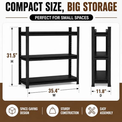 3 Tier Metal Bookshelf, Adjustable Tall Bookcase, Heavy Duty 1800 LBS Modern Deep Book Shelf, Bolt-Free Storage Shelves for Living Room, Home Office, Garage, 35.4" Wx 11.8" Dx 31.5" H - size: 3Tier-35.4"Wx 11.8"Dx 31.5"H