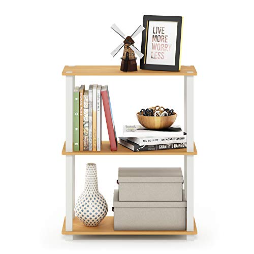 Furinno TURN-S-TUBE Storage Shelves, 3-Tier Book Shelf, Corner Shelf, Toolless Open Shelves, for Organization and Storage, Living Room, Garage, Home Office, Beech - color: Beech/White, size: 3-Tier Square Tube