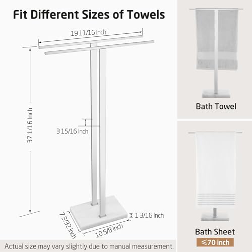KES Standing Towel Rack, 37" H, 18/8 Stainless Steel & Marble Base Polished | Equal-Height Rods, 8.23 Lbs Heavy Base, Fits Towels Up To 70", Freestanding Design, Bathroom Floor, Modern - color: Polished Silver, size: 37" H (Equal-height)