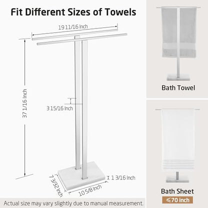 KES Standing Towel Rack, 37" H, 18/8 Stainless Steel & Marble Base Polished | Equal-Height Rods, 8.23 Lbs Heavy Base, Fits Towels Up To 70", Freestanding Design, Bathroom Floor, Modern - color: Polished Silver, size: 37" H (Equal-height)