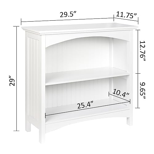 eHemco 2 Tier Bookcase with 2 Arched Supports, 29 Inches, White - color: White, size: 2 Tier