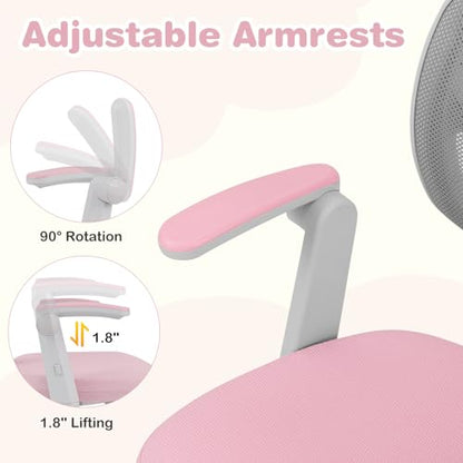 HONEY JOY Kids Desk Chair, Children Study Chair with Adjustable Height/Armrest/Footrest, Swivel Rolling Mesh Task Student Chair, Kids Computer Chair for Teens Girls Boys, Home, School, Office (Pink) - color: Pink