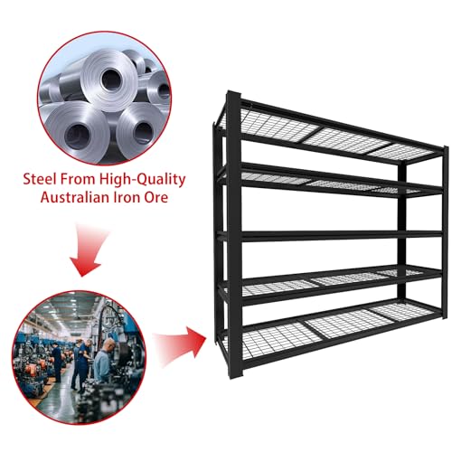 62" W Garage Shelving 3500LBS，Airflow Design， Double-Layer Reinforced Support,5 Tier Adjustable Metal Shelving，for Garage, Warehouse,Basement, Storage Room, Supermarket - size: Black 72"*62"*24" 5T