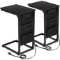 AMHANCIBLE C Shaped End Table with Charging Station, Couch Side Tables that Slide Under Sofa with Storage Bag, Slim TV Tray with USB Ports for Living Room, Bedroom, Black, HET04CBK - color: Black