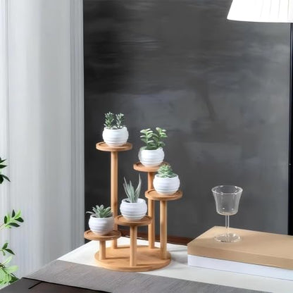 5 Tiered Desk Plant Stand Round Bamboo Plant Shelf Tabletop Succulent Herb Stand Desktop Plant Stand Indoor Plant Rack for in Living Room Office Decoration - Small - size: Small