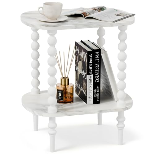 2-Tier Side Table, Small End Table with Storage Shelf for Small Spaces, Modern Bedside Tables for Living Room, Bedroom, Corners, and Office (White, 11.81 inch) - color: White
