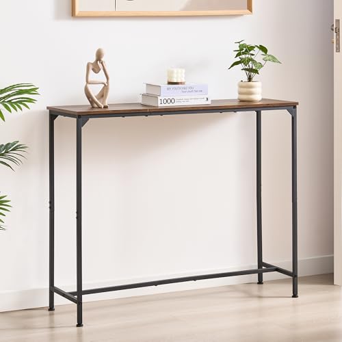 Console Table, Narrow Entryway Table, Thin Sofa Table, Behind Couch Table,for Hallway, Bedroom, Living Room, Foyer, 11.8 x 39.4 x 31.5 Inches, Rustic Brown - size: 11.8" W x 39.4" D, style: Ordinary