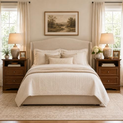 Brafab Bedside Table Set of 2 with Hidden Drawer, 25" Tall | Walnut Night Stand with 2 Drawers and Open Shelf, Classic Wood Night Stands with Secret Storage for Bedroom, Guest Room - color: Walnut