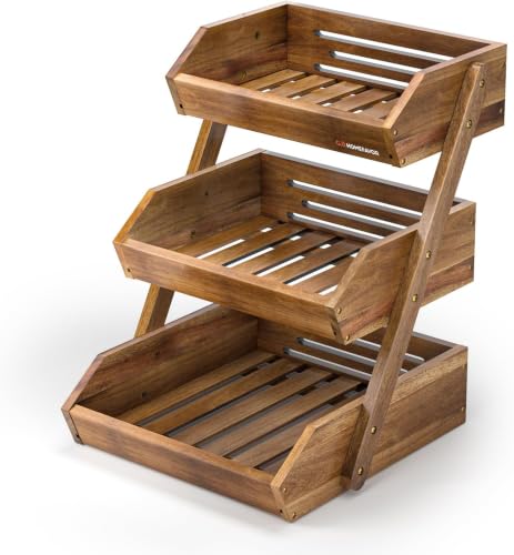 G.a HOMEFAVOR Fruit Basket: 3-Tier Acacia Wood Fruit Bowl for Kitchen, Fruit Stand Storage Holder for Vegetables and Snack Home Kitchen Countertop Organizer (Self-assembly) - color: Acacia Wood, size: 3-Tier