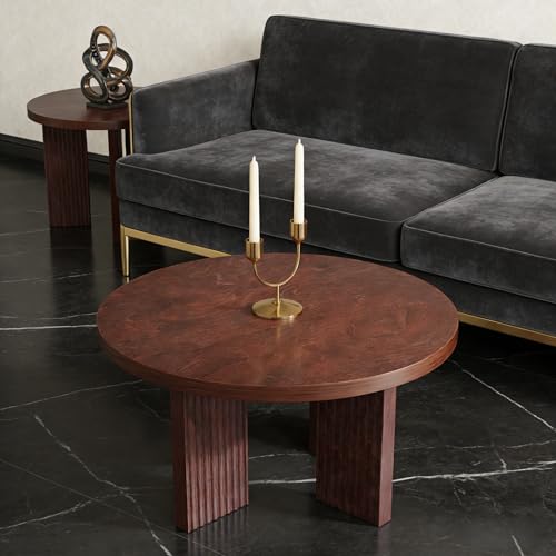 Nesting Coffee Table Set of 2, Burgundy | Modern Wooden Coffee Table, Circle Tea Table and End Table Set, Accent Center Tables for Living Room, Office - color: Burgundy, style: Coffee Table Set of 2