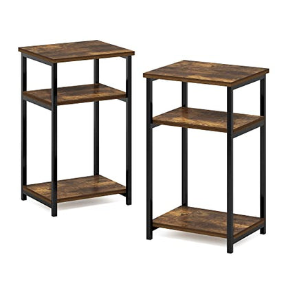 Furinno Just 3-Tier Metal Frame End Table with Storage Shelves, 2-Pack, Amber Pine - color: Amber Pine, size: 2-Pack, Metal Frame, 3-Tier