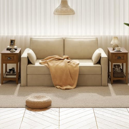 Giantex End Table with Drawer, Retro Narrow Side Table, Nightstand with Solid Wood & Storage Shelf, Bedside Table for Living Room Bedroom Small Space Home Office (2, Tawny) - color: Tawny