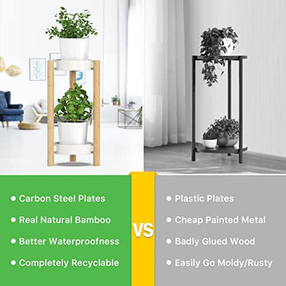 2-Tier Plant Stand Indoor, Tall Bamboo Corner Shelf for Multiple Plants | Narrow 2-Tier Display, Easy-Clean, Space-Saving, Bamboo Frame, Hold Multiple Plants, for Window, Room, Patio, Balcony, Garden