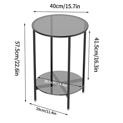 Tempered Glass End Table: 2-Tier Round Nightstand 22 inch High Grey | Circle Side Table 4 Legs Home Decor for Living Room Bedroom - size: Height - 22 inch