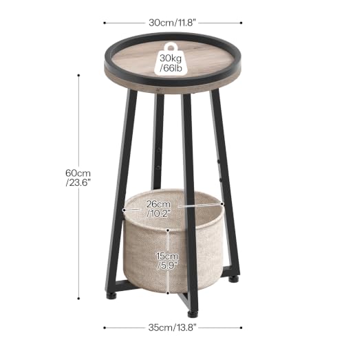 HOOBRO Small Round Side Table, 2-Tier Round Sofa End Table, Compact Nightstand with Cotton Linen Storage Basket, for Small Space, Living Room, Bedroom, Dorm, Greige BG183BZ01 - color: Greige