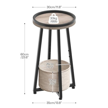 HOOBRO Small Round Side Table, 2-Tier Round Sofa End Table, Compact Nightstand with Cotton Linen Storage Basket, for Small Space, Living Room, Bedroom, Dorm, Greige BG183BZ01 - color: Greige