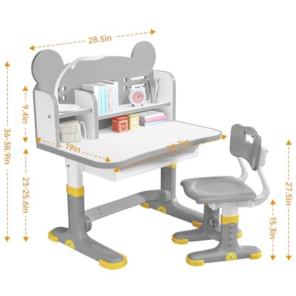 Kids Desk and Chair Set, Height Adjustable Child's School Study Writing Tables, Kids Desk with Bookstand and Storage Drawer, Widened Desktop with Desktop for Boys and Girls (Gray-F) - color: Gray-f
