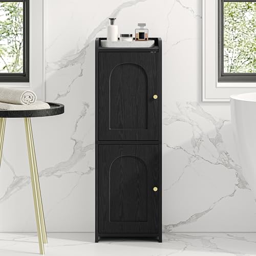 Hzuaneri Bathroom Storage Cabinet, Small Corner Floor Cabinet with 2 Doors and Adjustable Shelf, Narrow Toilet Paper Cabinets, Bathroom Organizer for Small Spaces, 7.9" D x 9.8" W x 29.5" H Black - color: Black, size: 7.9"D x 9.8"W x 29.5"H