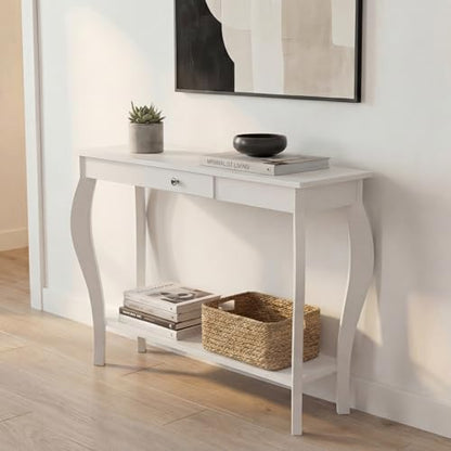ChooChoo Narrow Console Table with Drawer, Chic Accent Sofa Table, Entryway Table, 39.3 Inch, White - color: White, size: 11.8"D x 39.3"W x 31.4"H