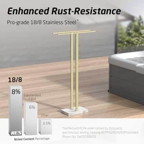 KES Brushed Gold Standing Towel Rack, 37" H, Heavy Marble Base, Bathroom | Equal-Height, Fits Large Bath Towels, Freestanding Design, Modern Luxury, 18/8 Stainless Steel Rustproof - color: Gold, size: 37" H (Equal-height)